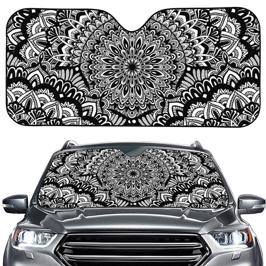 White And Black Mandala Print Car Windshield Sun Shade
