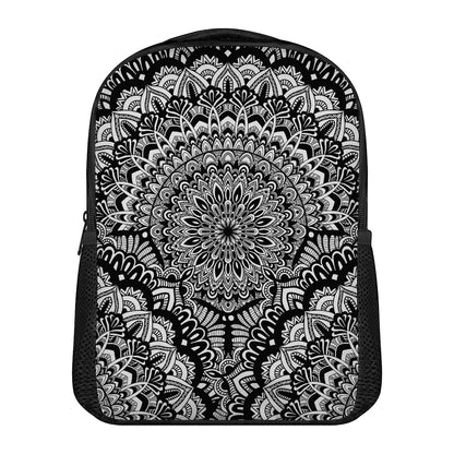 White And Black Mandala Print Casual Backpack