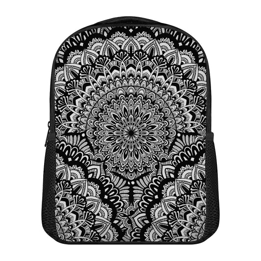 White And Black Mandala Print Casual Backpack