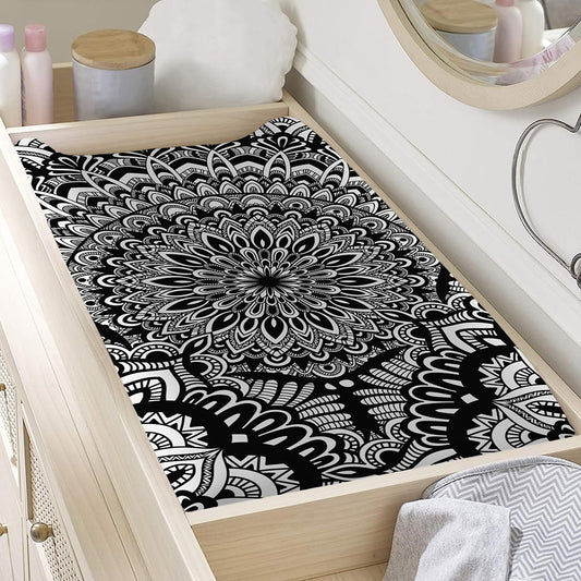 White And Black Mandala Print Changing Pad Cover