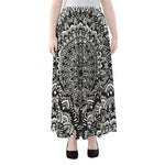 White And Black Mandala Print Chiffon Maxi Skirt