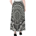 White And Black Mandala Print Chiffon Maxi Skirt
