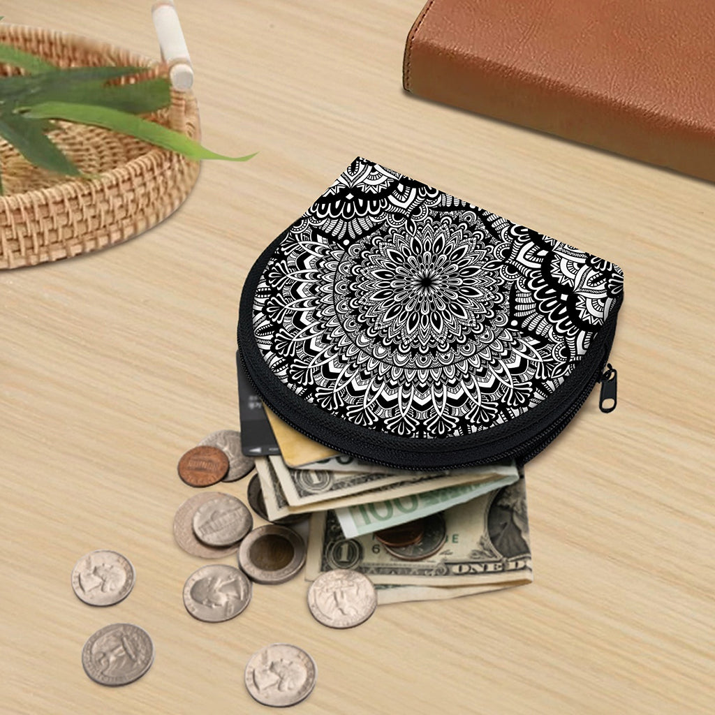 White And Black Mandala Print Coin Purse