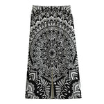 White And Black Mandala Print Cotton Front Slit Maxi Skirt