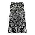 White And Black Mandala Print Cotton Front Slit Maxi Skirt