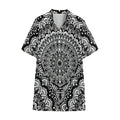 White And Black Mandala Print Cotton Hawaiian Shirt