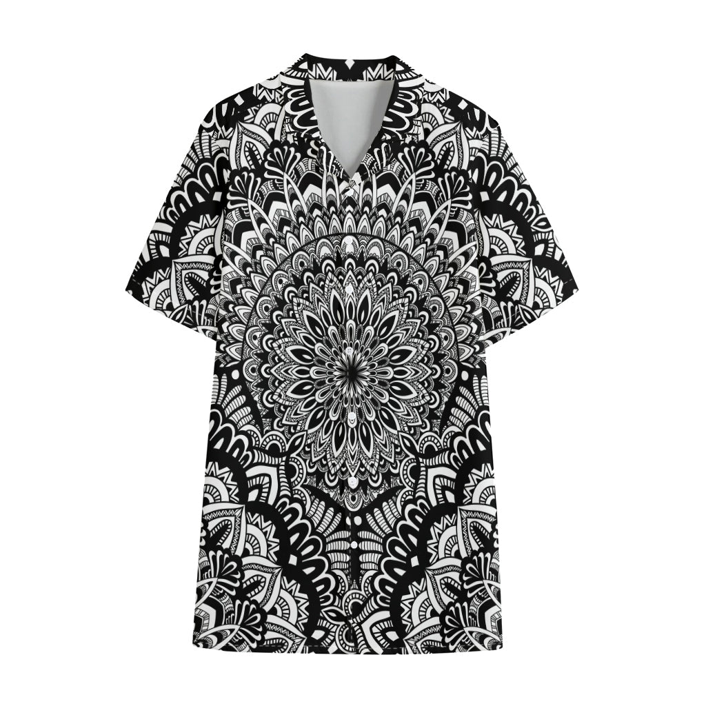 White And Black Mandala Print Cotton Hawaiian Shirt