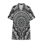 White And Black Mandala Print Cotton Hawaiian Shirt