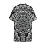 White And Black Mandala Print Cotton Hawaiian Shirt