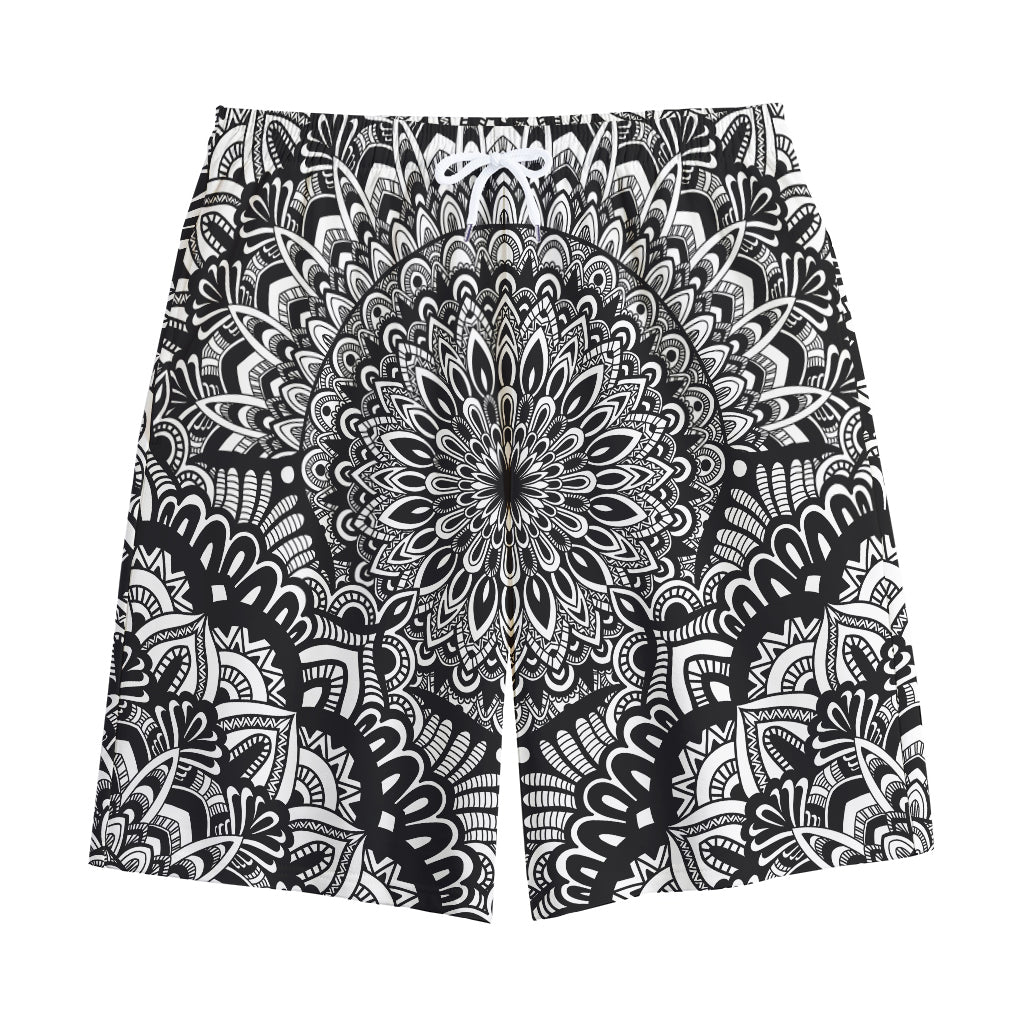 White And Black Mandala Print Cotton Shorts