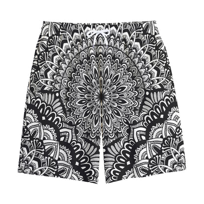 White And Black Mandala Print Cotton Shorts