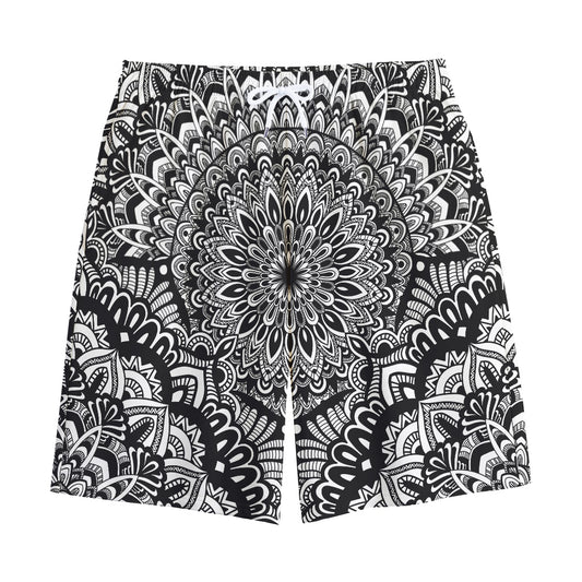 White And Black Mandala Print Cotton Shorts