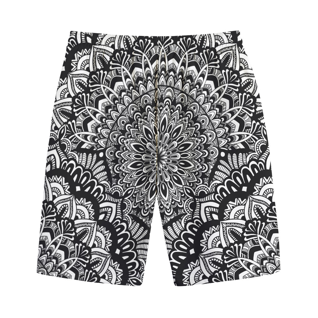 White And Black Mandala Print Cotton Shorts