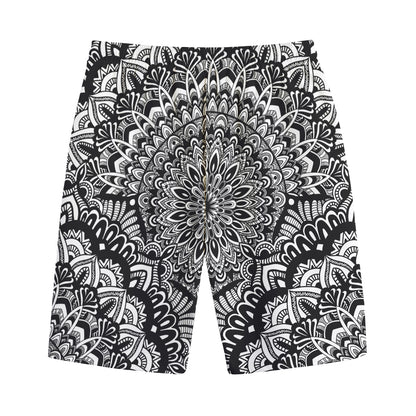 White And Black Mandala Print Cotton Shorts