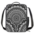 White And Black Mandala Print Crossbody Lunch Bag