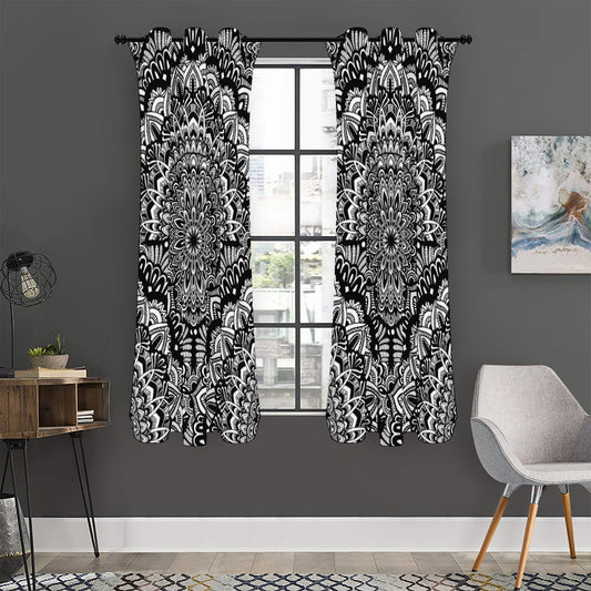 White And Black Mandala Print Curtain