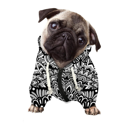 White And Black Mandala Print Dog Zip Up Hoodie