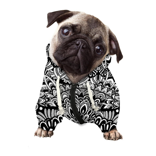 White And Black Mandala Print Dog Zip Up Hoodie