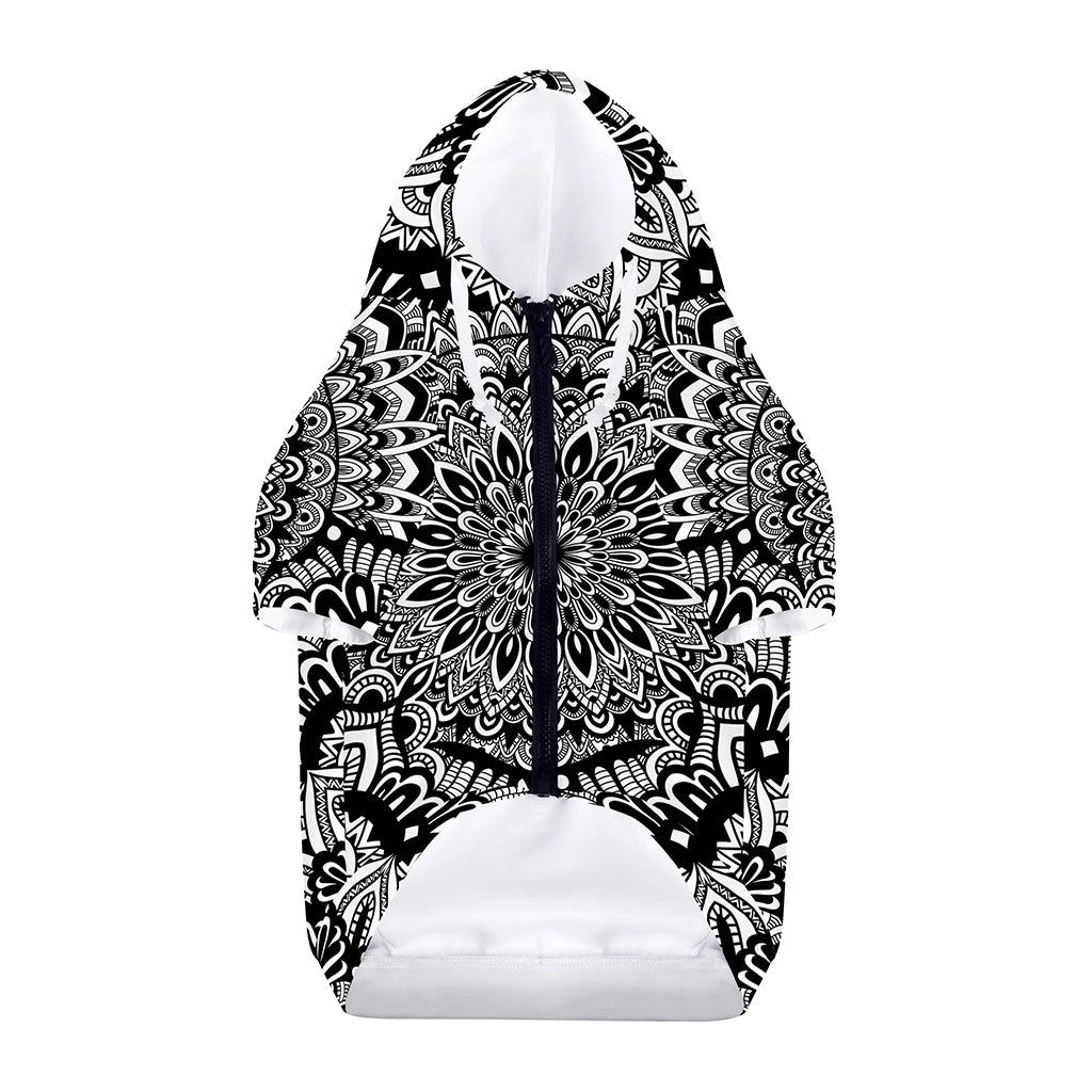 White And Black Mandala Print Dog Zip Up Hoodie