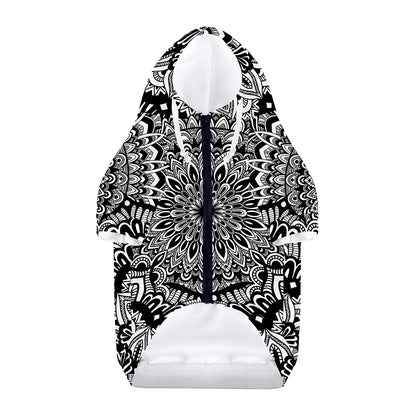 White And Black Mandala Print Dog Zip Up Hoodie