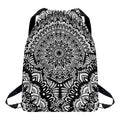 White And Black Mandala Print Drawstring Backpack
