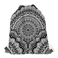 White And Black Mandala Print Drawstring Bag