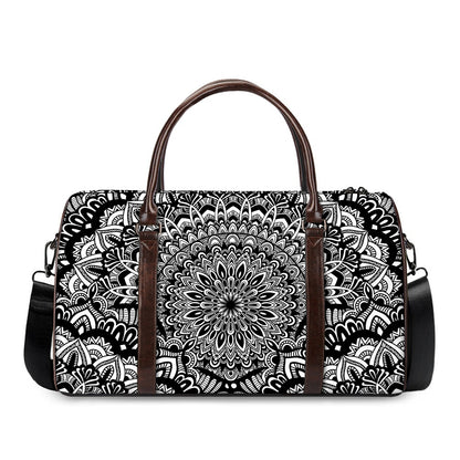 White And Black Mandala Print Duffle Bag