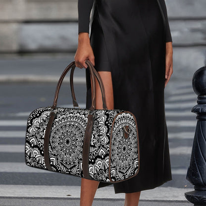 White And Black Mandala Print Duffle Bag