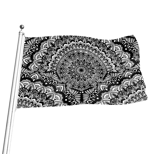 White And Black Mandala Print Flag