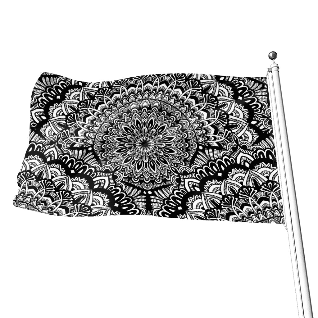 White And Black Mandala Print Flag