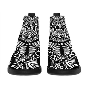 White And Black Mandala Print Flat Ankle Boots