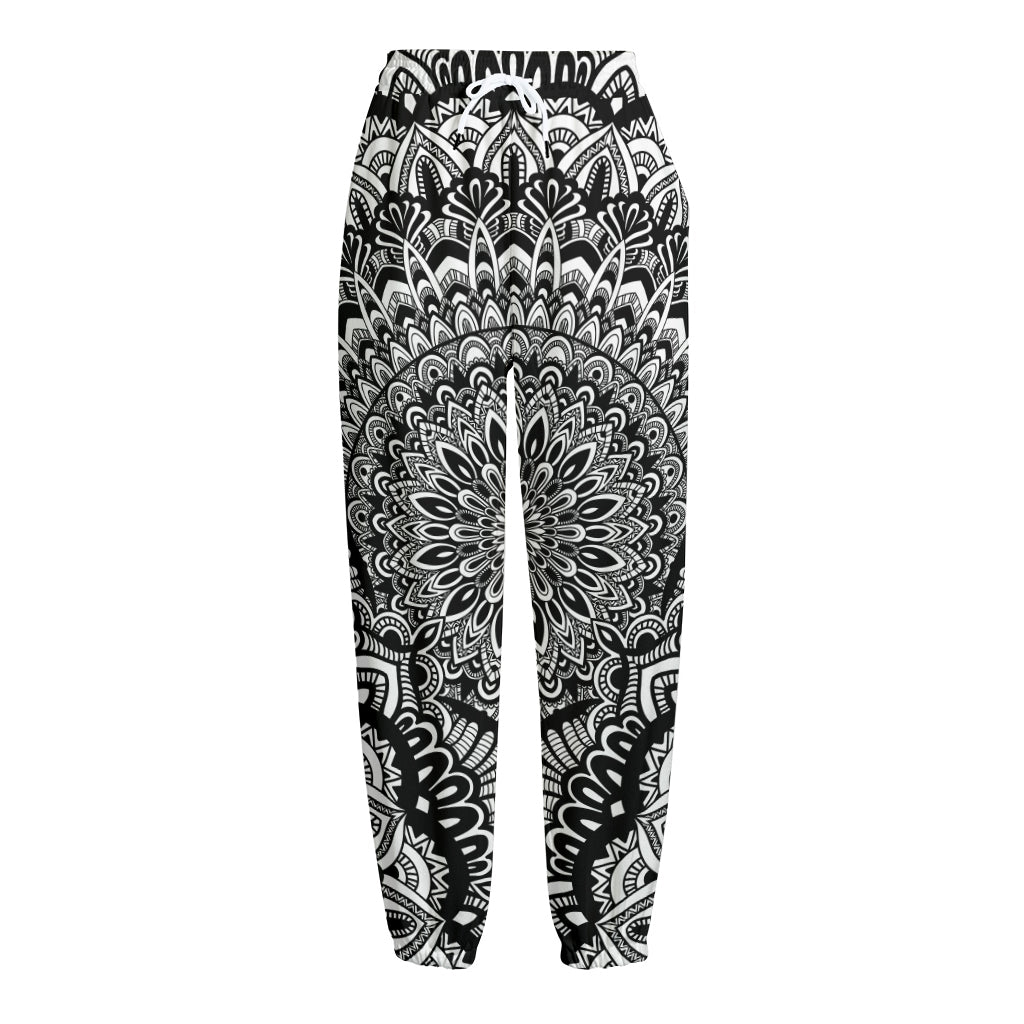 White And Black Mandala Print Fleece Lined Knit Pants