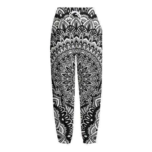 White And Black Mandala Print Fleece Lined Knit Pants