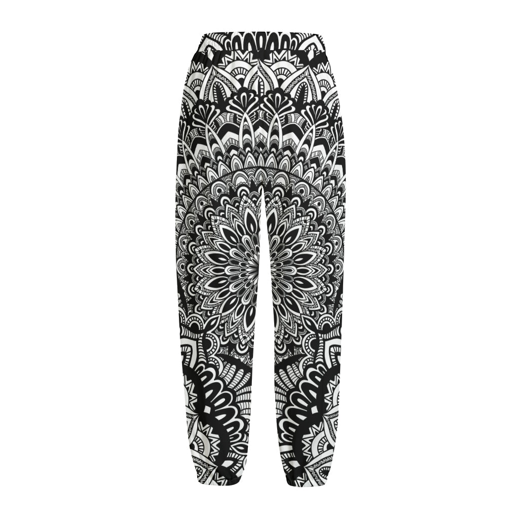White And Black Mandala Print Fleece Lined Knit Pants