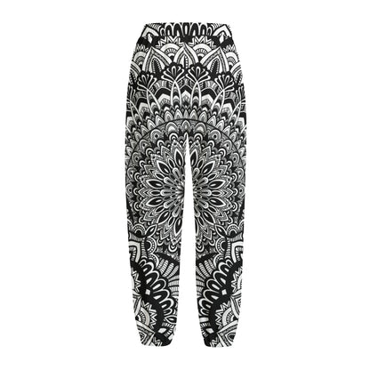 White And Black Mandala Print Fleece Lined Knit Pants