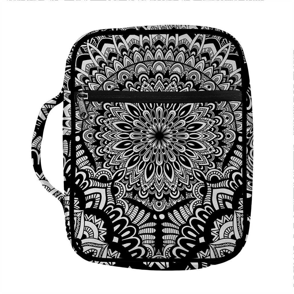 White And Black Mandala Print Front Pocket Bible Bag