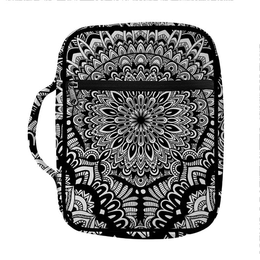 White And Black Mandala Print Front Pocket Bible Bag