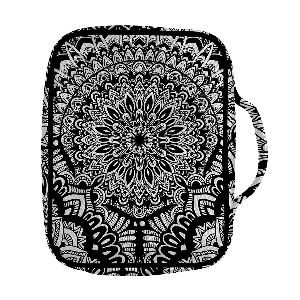 White And Black Mandala Print Front Pocket Bible Bag