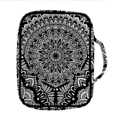White And Black Mandala Print Front Pocket Bible Bag