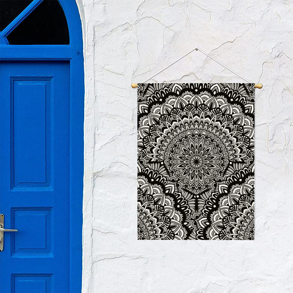 White And Black Mandala Print Garden Flag