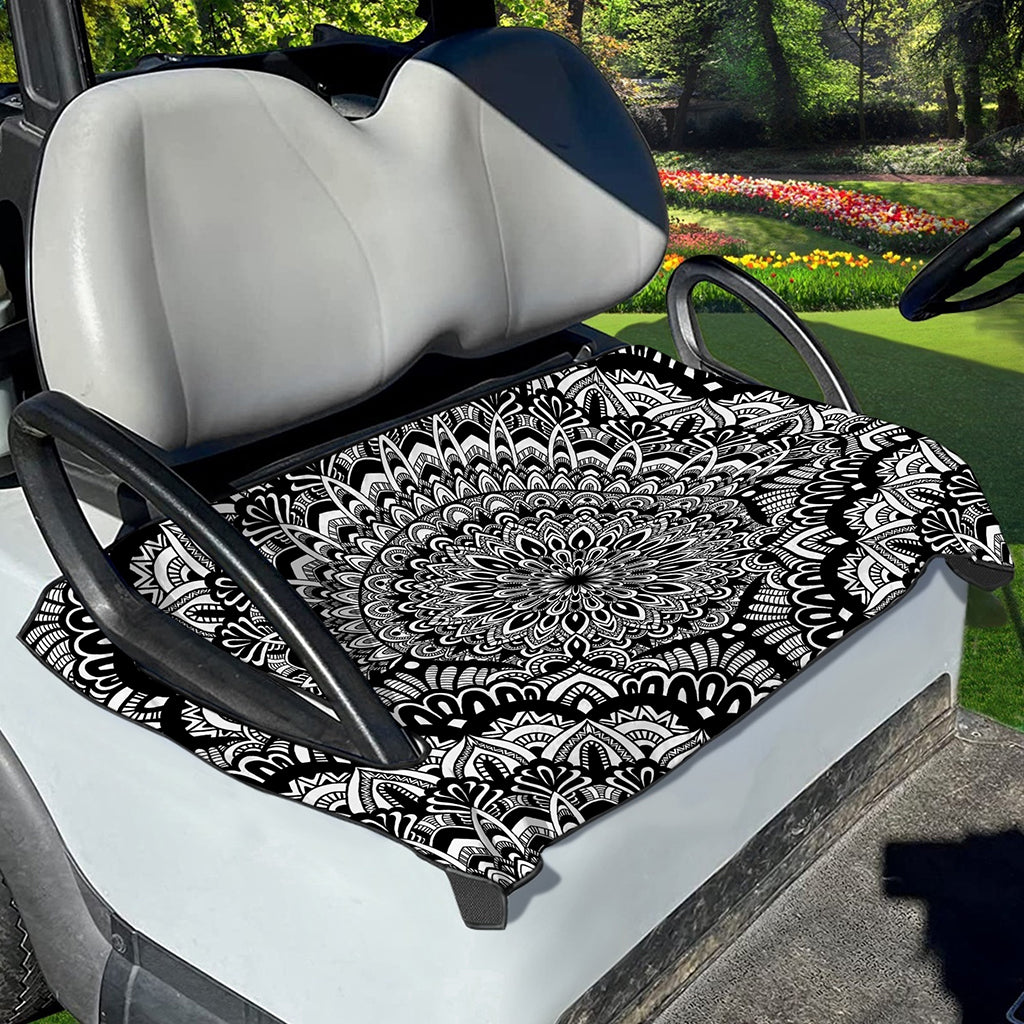 White And Black Mandala Print Golf Cart Seat Cover