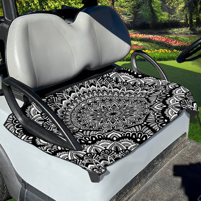 White And Black Mandala Print Golf Cart Seat Cover