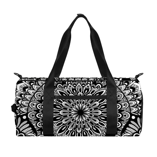 White And Black Mandala Print Gym Bag