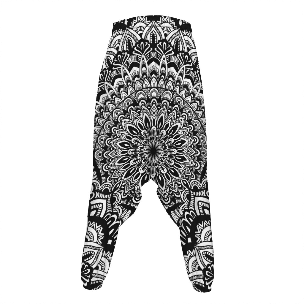 White And Black Mandala Print Hammer Pants