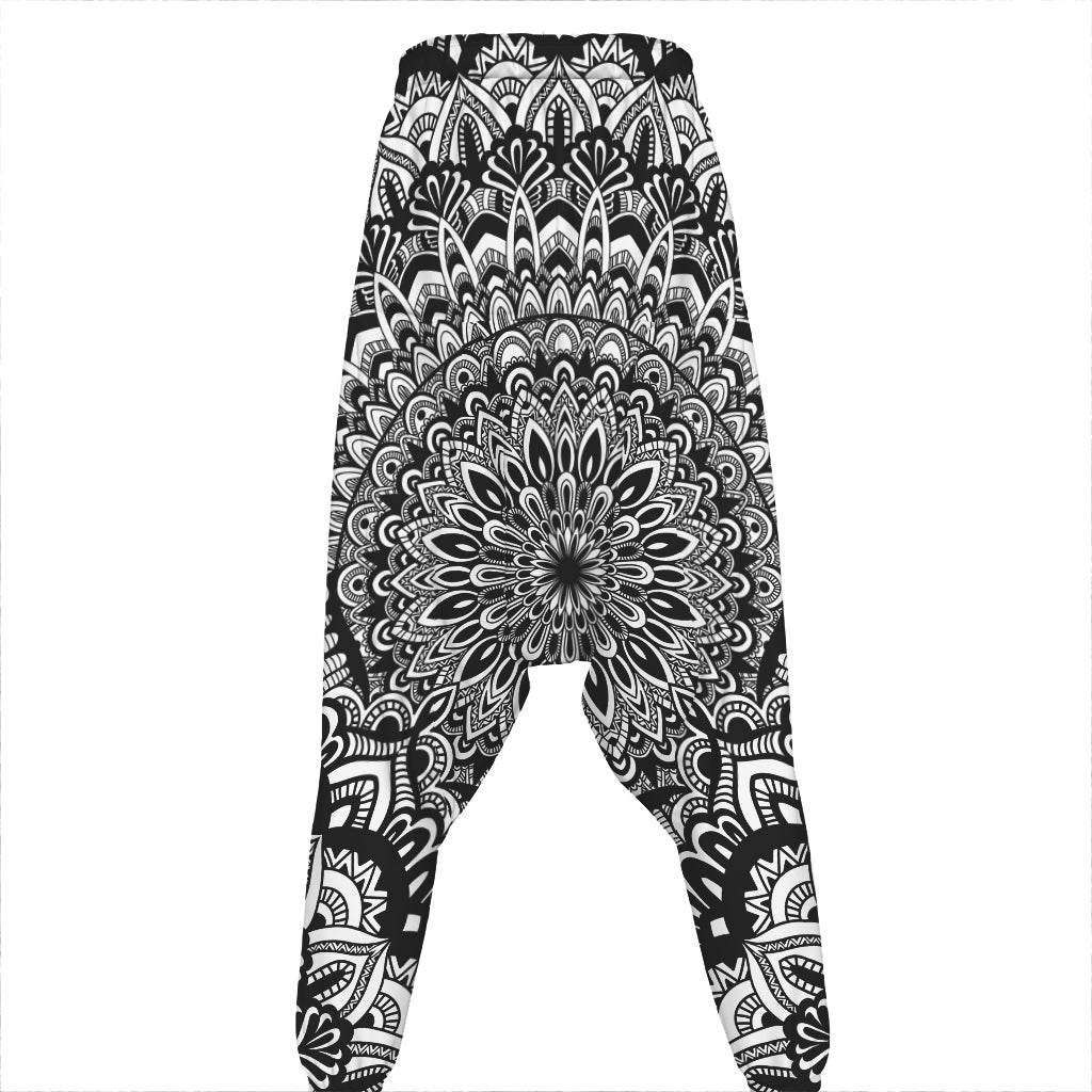 White And Black Mandala Print Hammer Pants