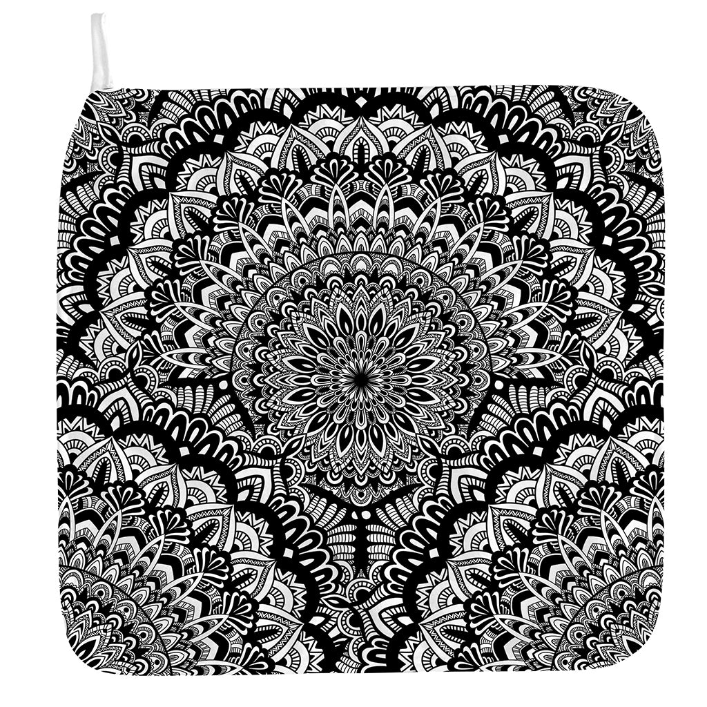 White And Black Mandala Print Hand Towel
