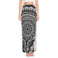 White And Black Mandala Print High Slit Maxi Skirt