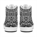 White And Black Mandala Print High Top Leather Sneakers