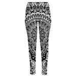 White And Black Mandala Print High-Waisted Pocket Leggings