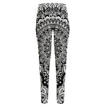 White And Black Mandala Print High-Waisted Pocket Leggings
